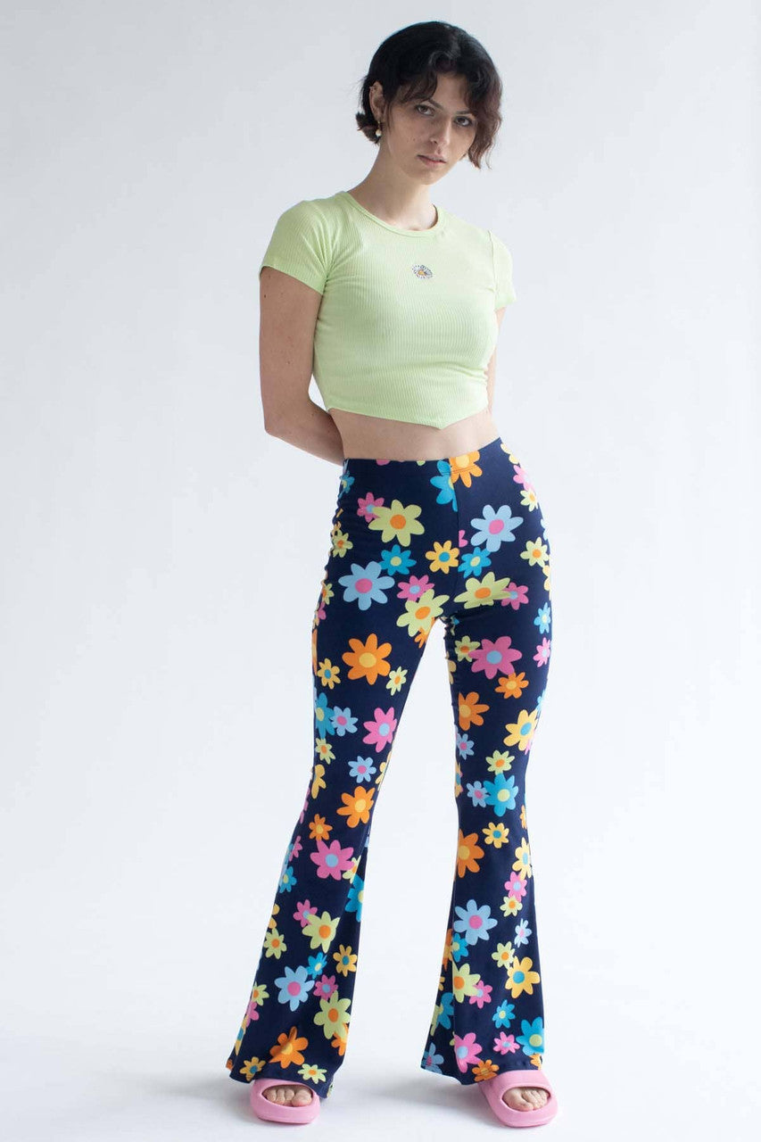 Navy Flower Power Print Bell Bottoms