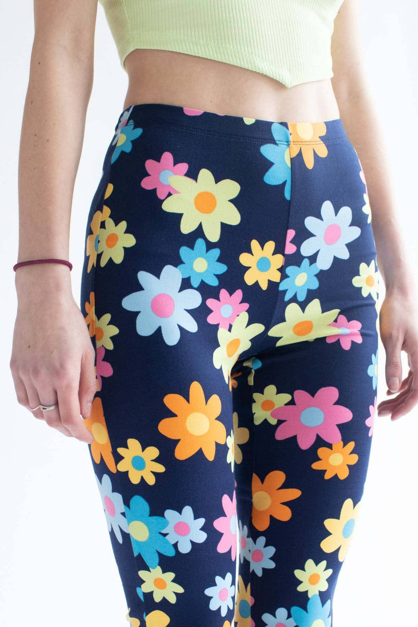 Navy Flower Power Print Bell Bottoms