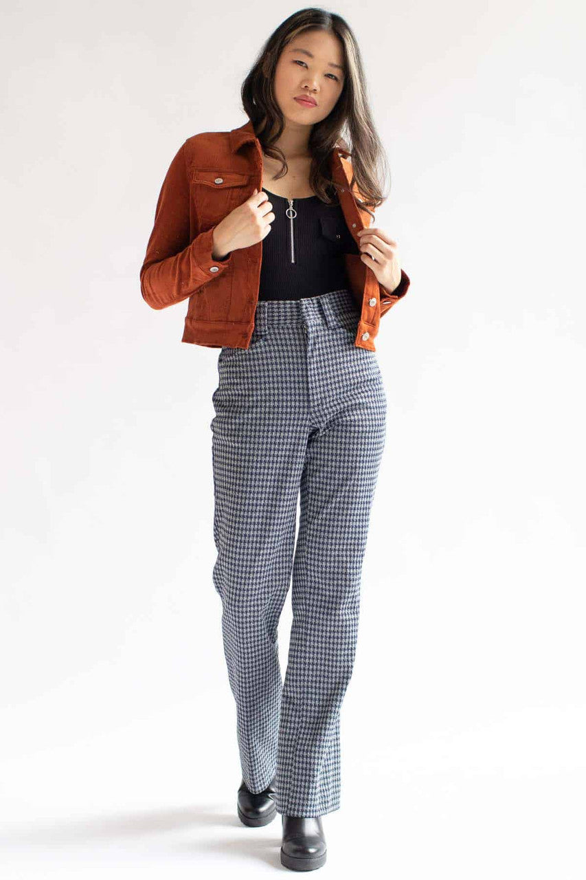 Navy Houndstooth Bell Bottom Pants