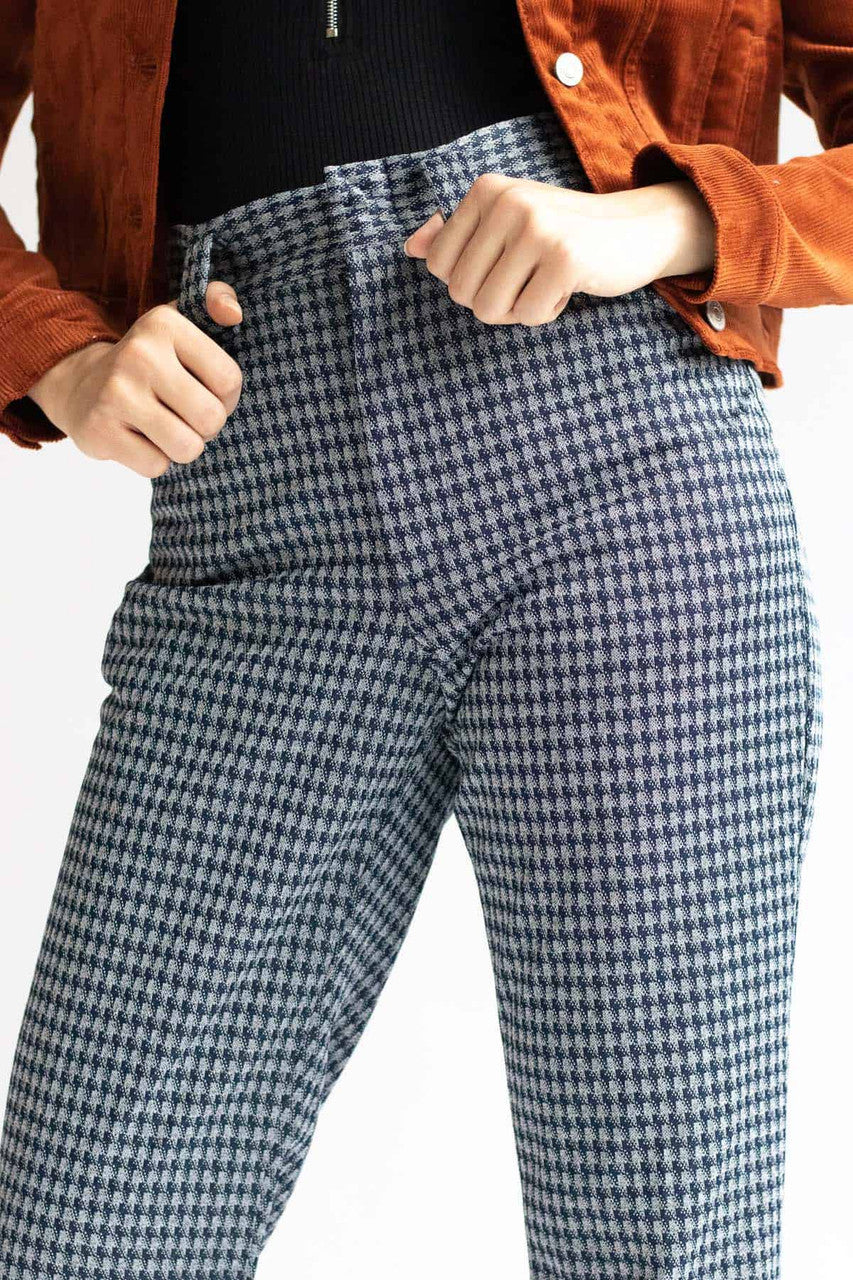 Navy Houndstooth Bell Bottom Pants