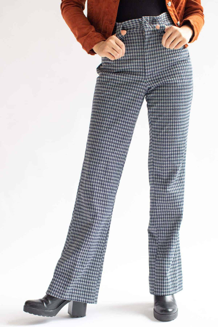 Navy Houndstooth Bell Bottom Pants