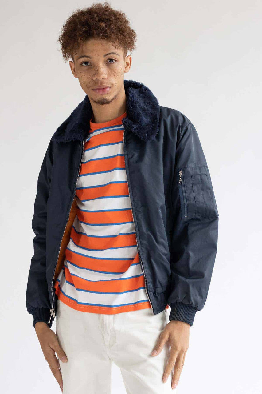 Navy Nylon Bomber Jacket