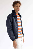 Navy Nylon Bomber Jacket
