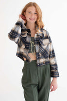 Navy Plaid Short Field Jacket