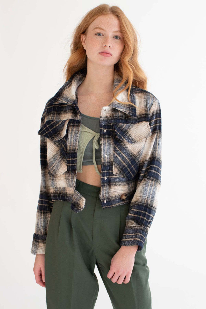 Navy Plaid Short Field Jacket