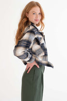Navy Plaid Short Field Jacket