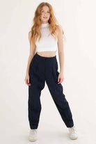 Navy Striped Pleated Vintage Pants (sz. 7)