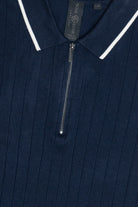 Ribbed Knit Zipper Polo
