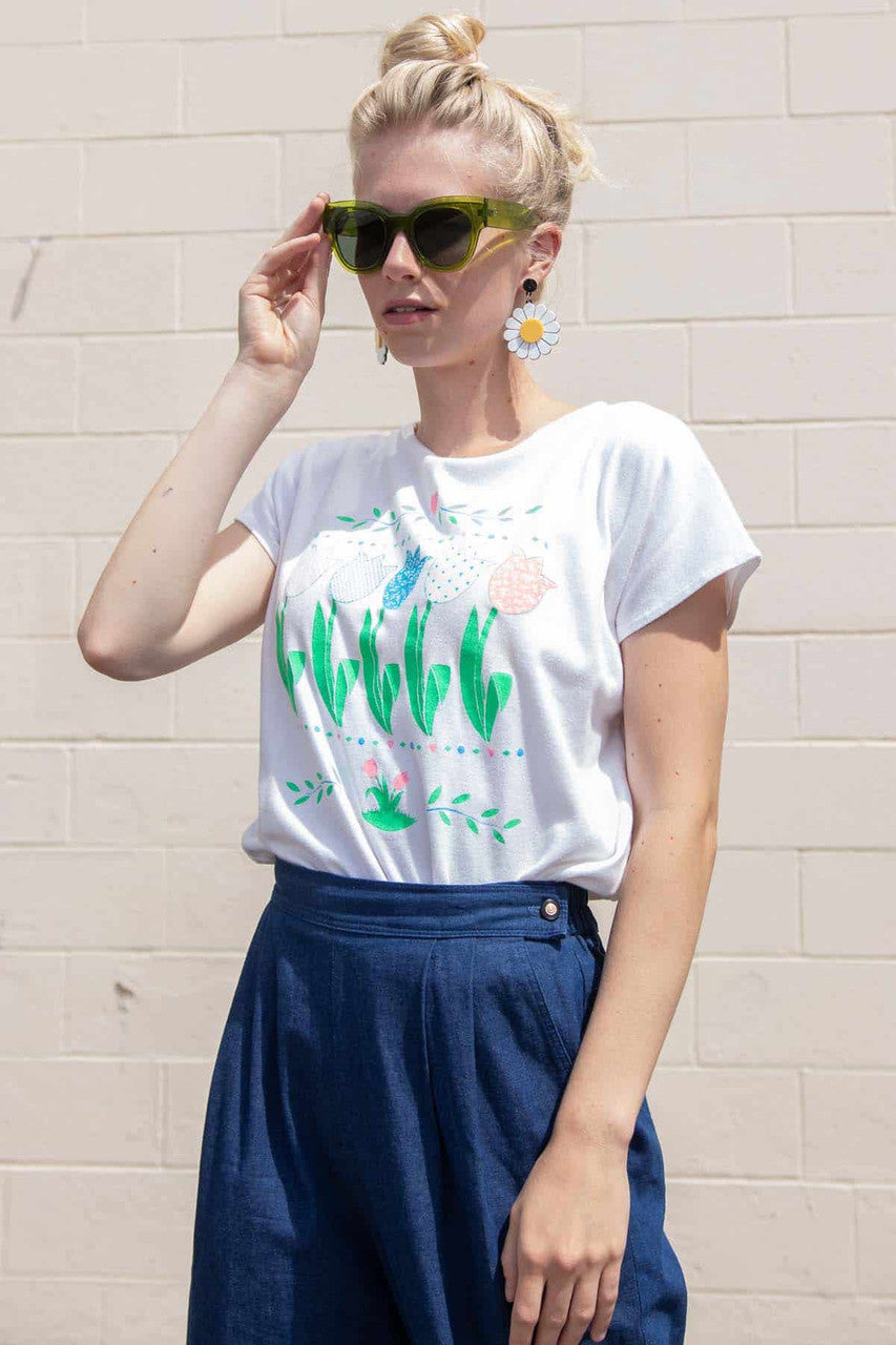 Neon Floral Screenprint T-Shirt