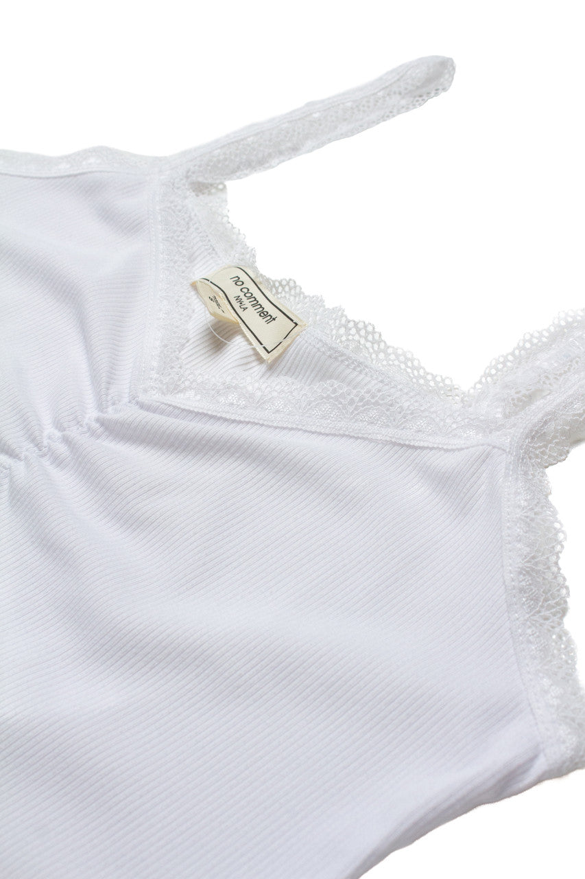 White Ruched Lace Trim Cami