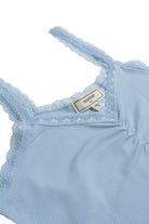 Blue Ruched Lace Trim Cami