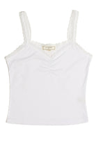 White Ruched Lace Trim Cami