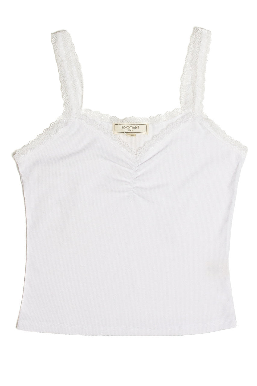 White Ruched Lace Trim Cami
