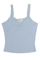 Blue Ruched Lace Trim Cami
