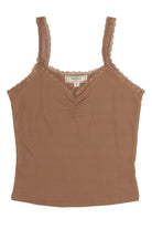 Brown Ruched Lace Trim Cami