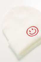 White Smiley Face Knit Beanie