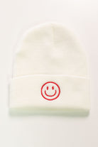 White Smiley Face Knit Beanie