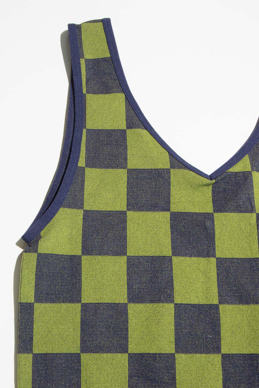 Green & Navy Checkered Seamless Crop Tank