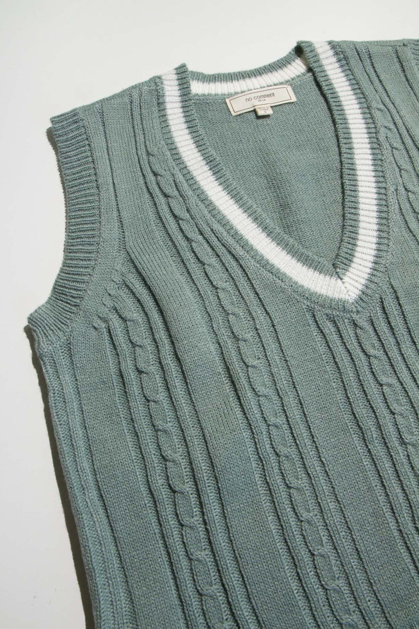 Sage Cable Tipped Sweater Vest