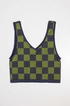 Green & Navy Checkered Seamless Crop Tank