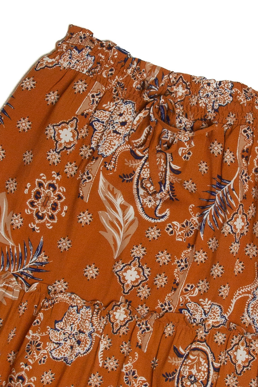 Orange Paisley Print Maxi Skirt