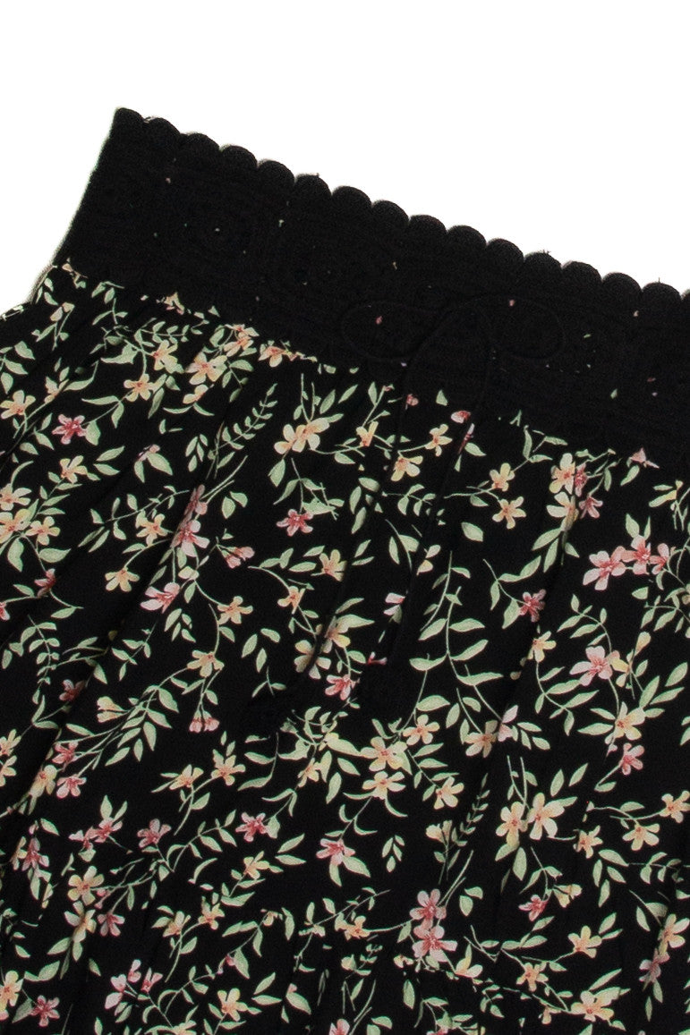 Black Crochet Top Floral Mini Skirt