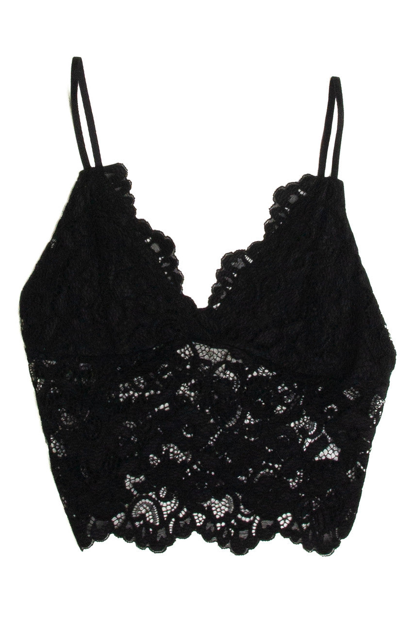 Black Lace Lined Crop Cami