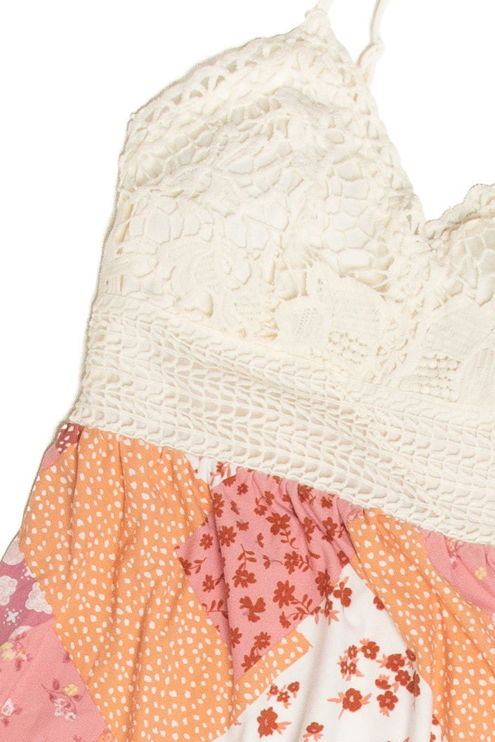 Crochet Top Floral Patchwork Maxi Dress