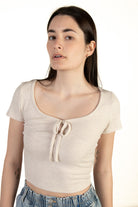 Oatmeal Tie Front Ribbed Tee