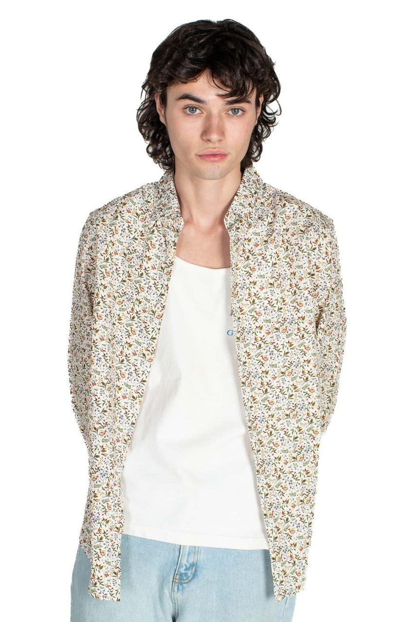 Off White Floral Long Sleeve Button Up Shirt