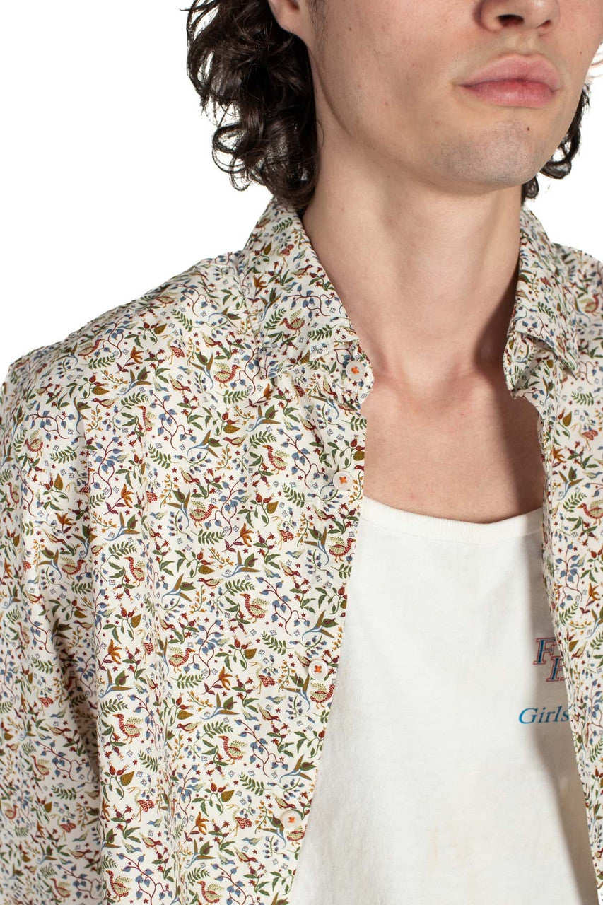 Off White Floral Long Sleeve Button Up Shirt