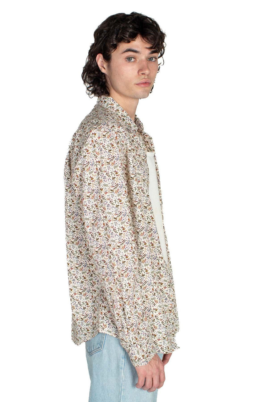 Off White Floral Long Sleeve Button Up Shirt