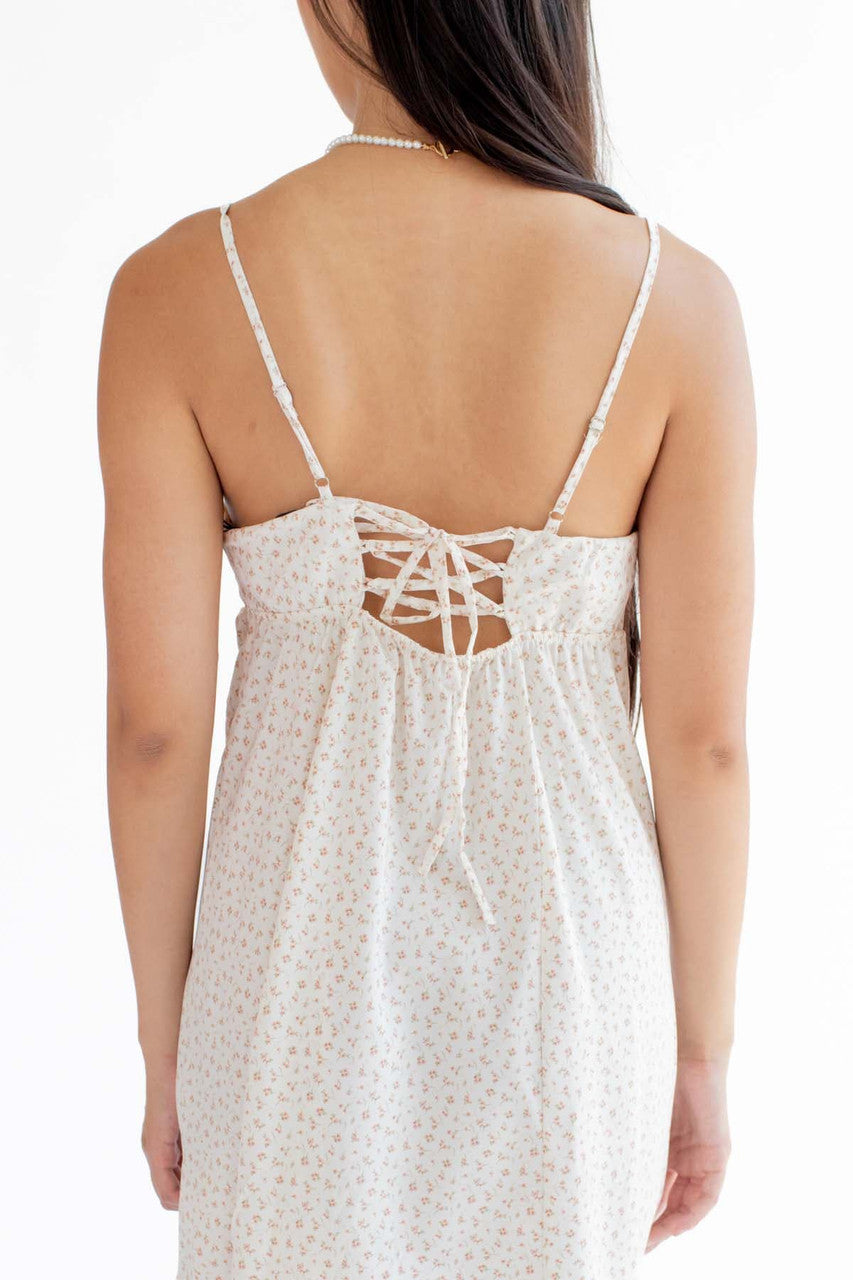 Off White Tie Back Floral Slip Dress