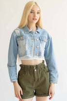 Olive Cuffed Paper Bag Waist Denim Shorts