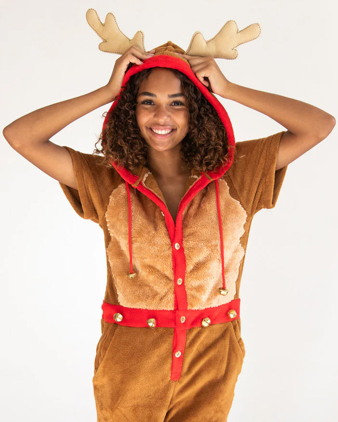 model wearing reindeer holiday oneise