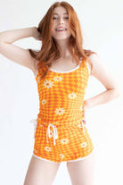 Orange Checkered Daisy Dolphin Shorts