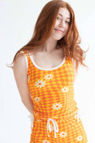 Orange Checkered Daisy Ruched Side Tank