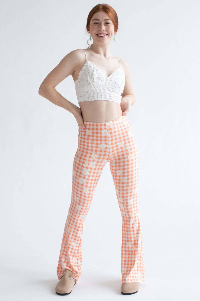 Orange Daisy Gingham Bell Bottoms
