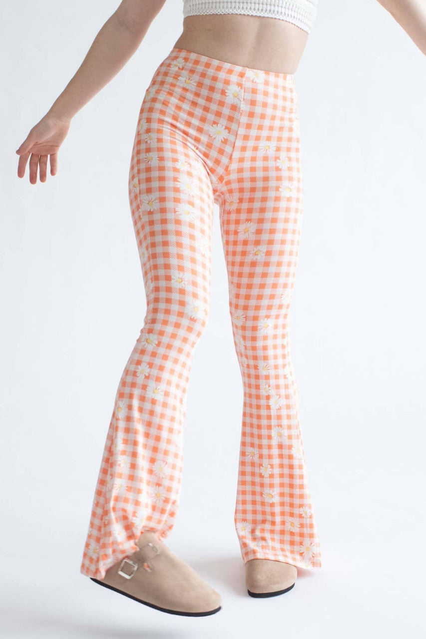 Orange Daisy Gingham Bell Bottoms