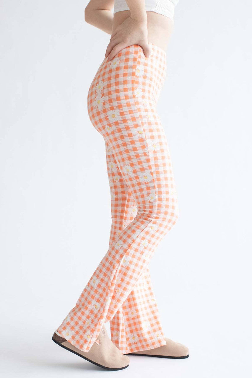 Orange Daisy Gingham Bell Bottoms