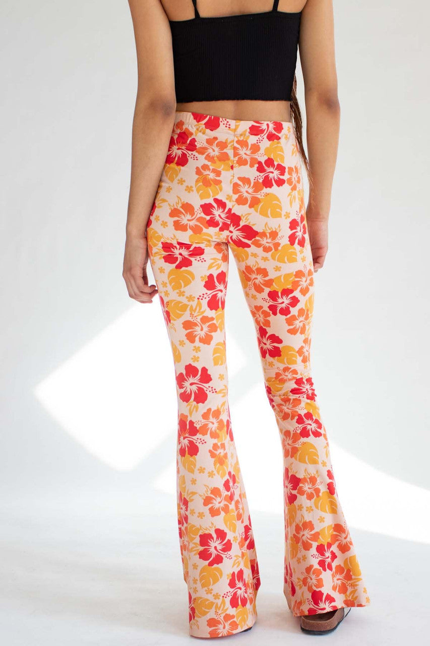 Orange Hawaiian Print Bell Bottoms