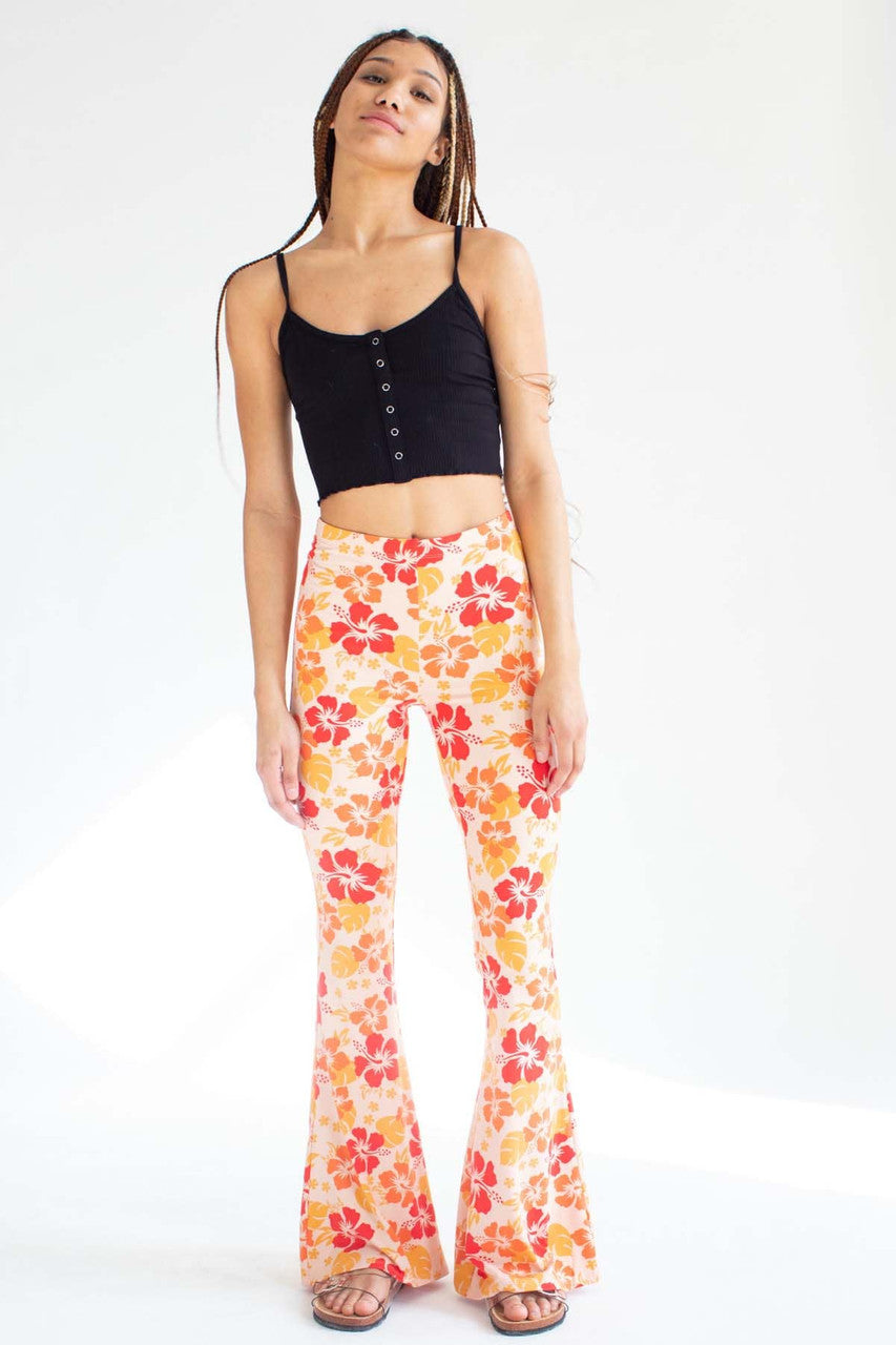 Orange Hawaiian Print Bell Bottoms
