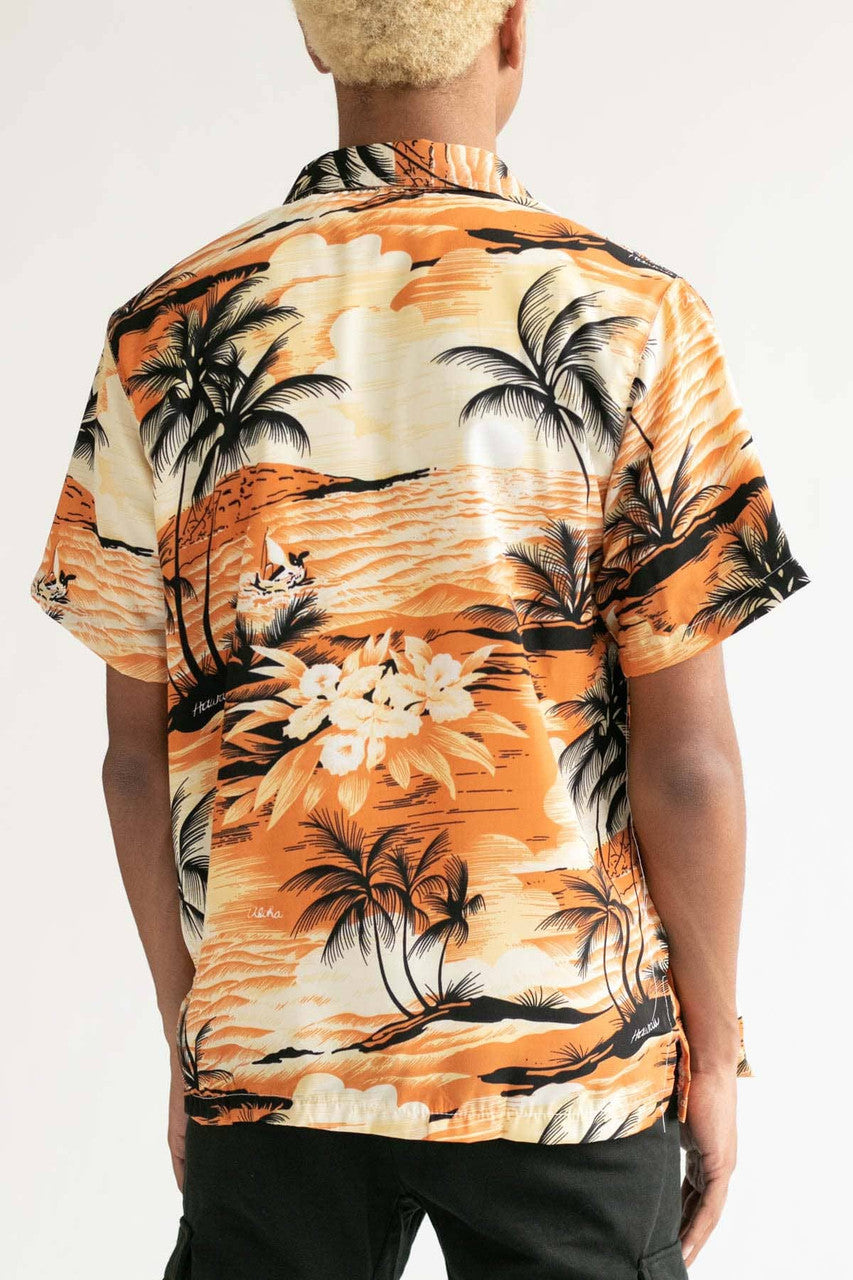 Orange Rolling Waves Hawaiian Shirt