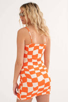 Orange Tripping Checkers Mini Dress