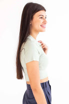Sage Raw Edge Ribbed Crop Polo