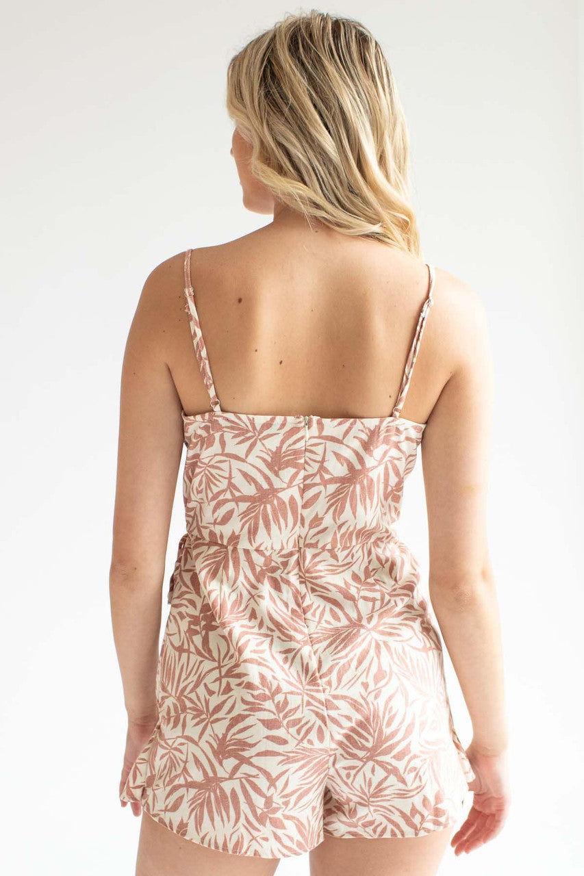 Palm Print Linen Romper
