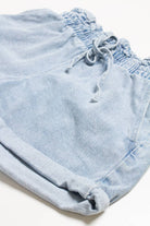 Paper Bag Drawstring Waist Denim Shorts