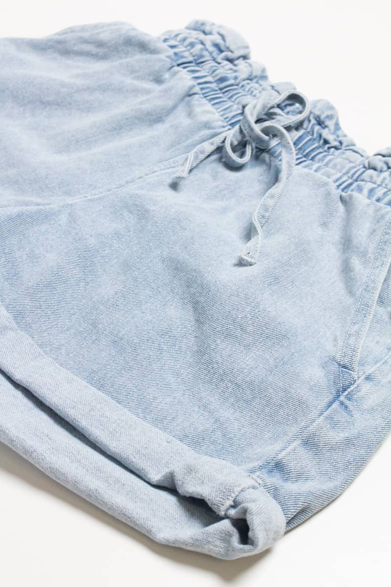 Paper Bag Drawstring Waist Denim Shorts