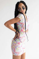 Pastel Marble Cut Out Mini Dress