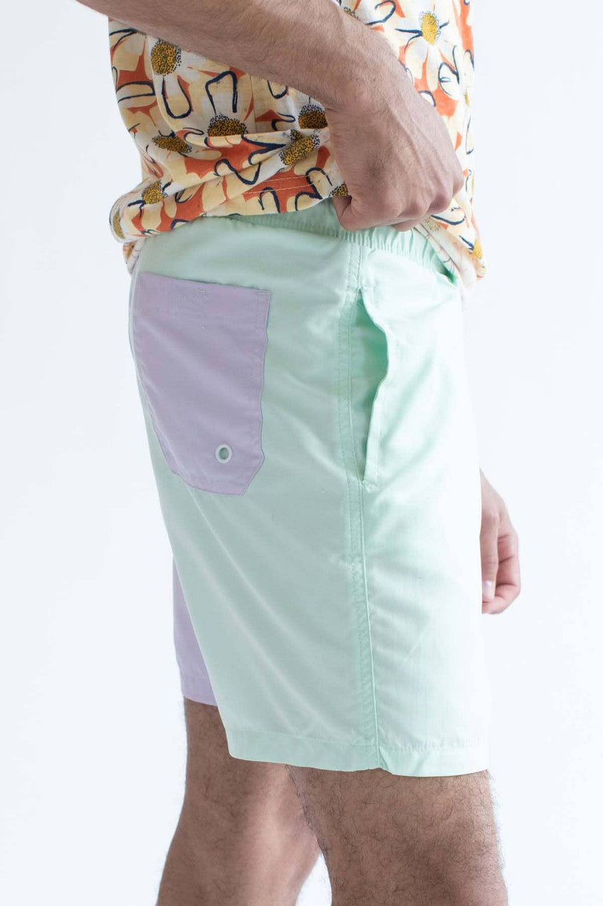 Pastel Purple & Mint Color Blocked Swim Shorts